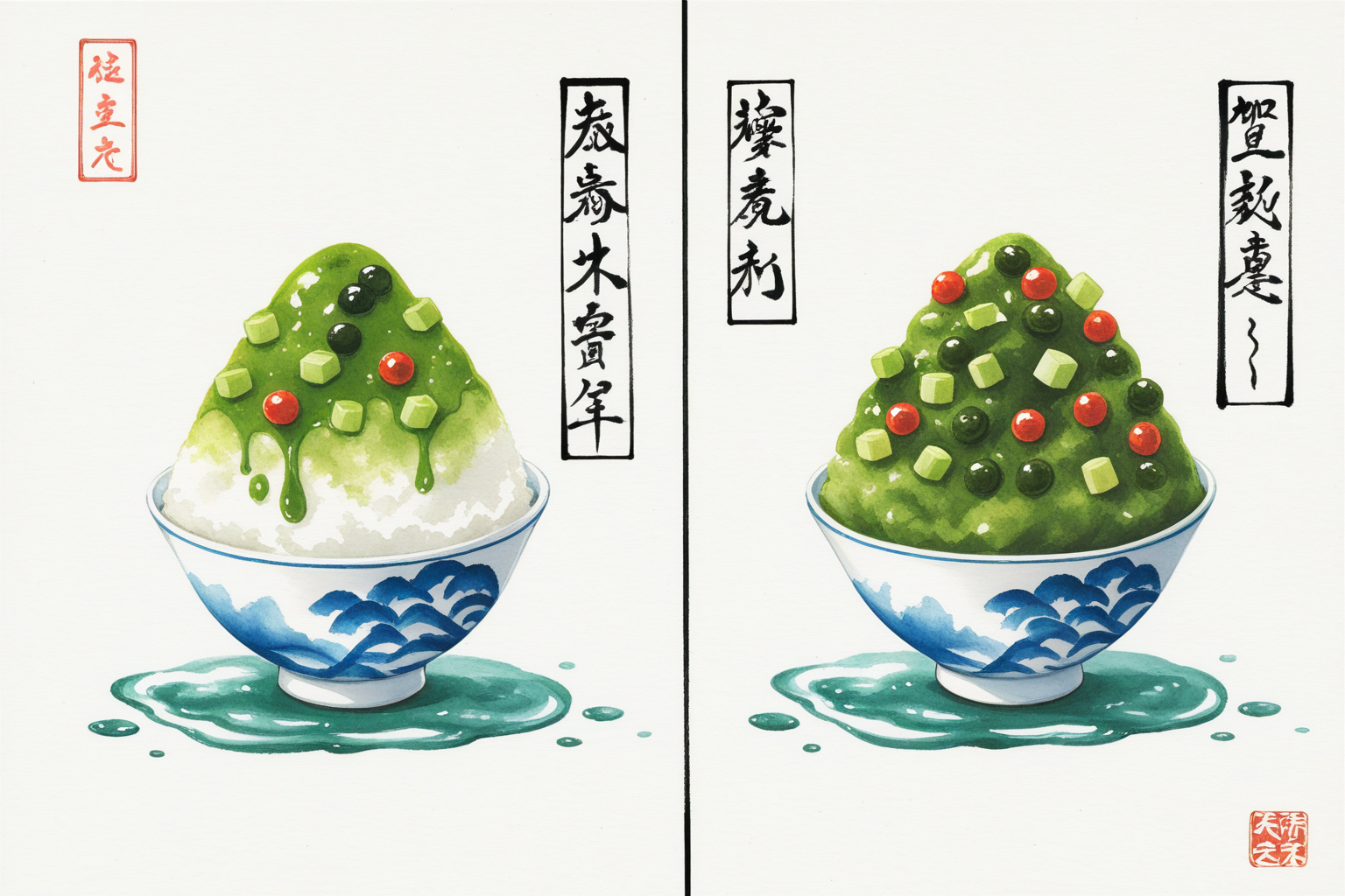 Kakigori đá bào matcha và trái cây tại quán nhỏ ở Asakusa